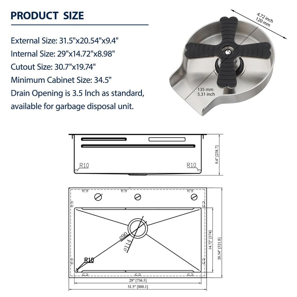 33" Matte Black Granite Composite Single Bowl Kitchen Sink with Pull Down Faucet