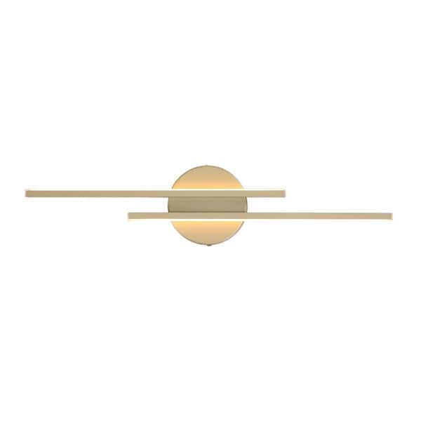 Pia Ricco 21.5 in. 2-Light Gold LED Wall Sconce Vanity Light for Bathroom