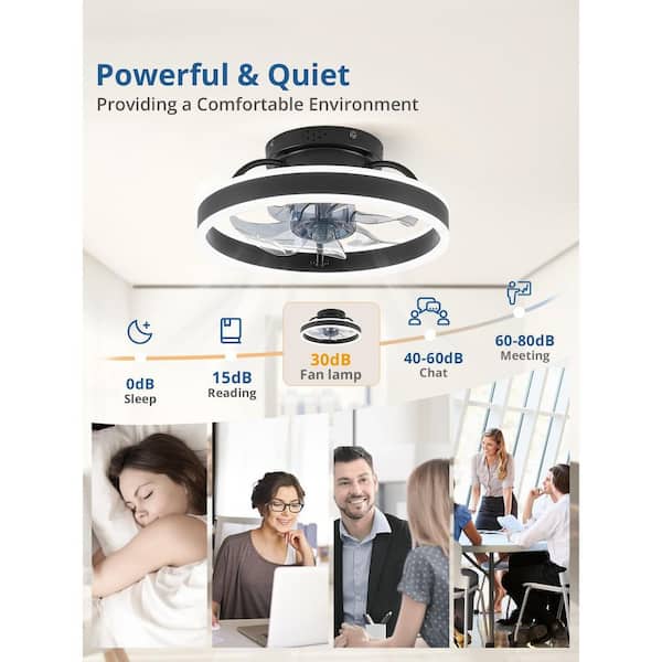 13 in. Black Flush Mount Ceiling Fan with Light and Remote, Low Profile Dimmable LED Fandelier for Bedroom