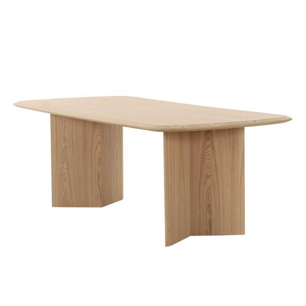 Modrest Masuda Modern Natural Ash Wood 40 in. Double Pedestal Dining Table Seats 6