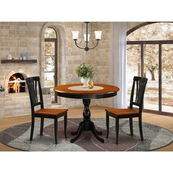 East West Furniture 3-Piece Black and Cherry Finish Solid Wood Top - Dining Room Set - Seats-4