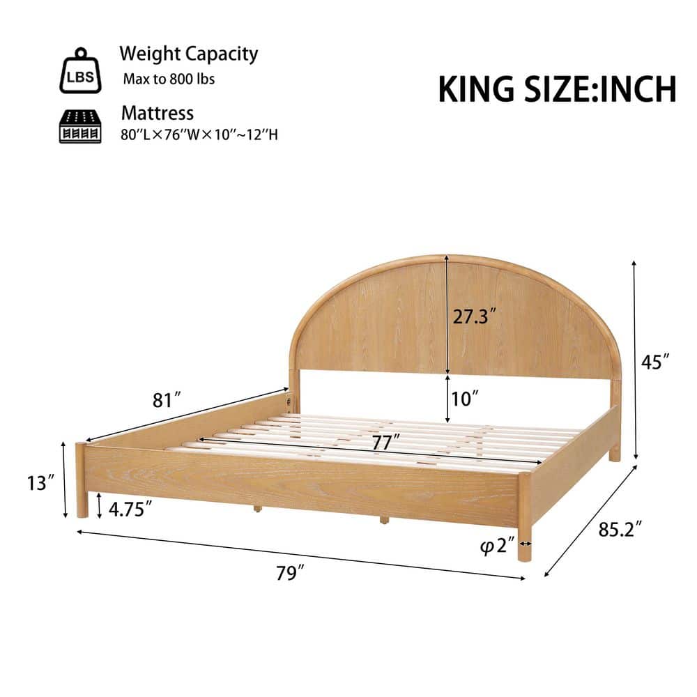 Odessa Modern Light Brown Wooden Frame King Size Platform Bed with Arched Headboard, Rounded Corners - thumbnail 5