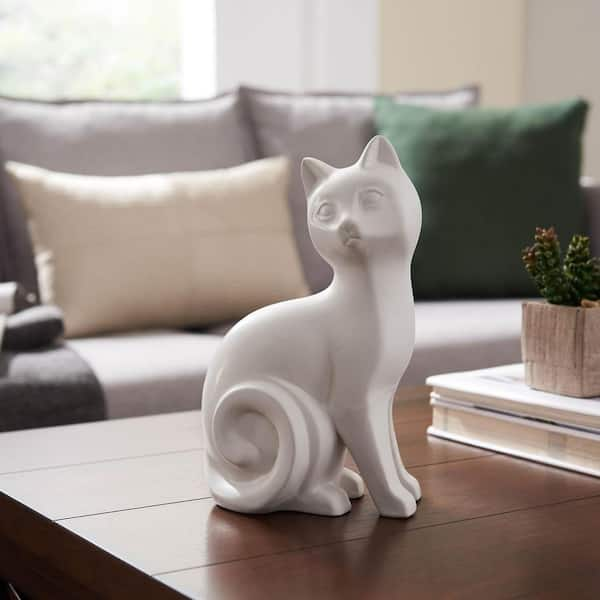 Playful Cat White Ceramic Figurine 11356 - The Home Depot