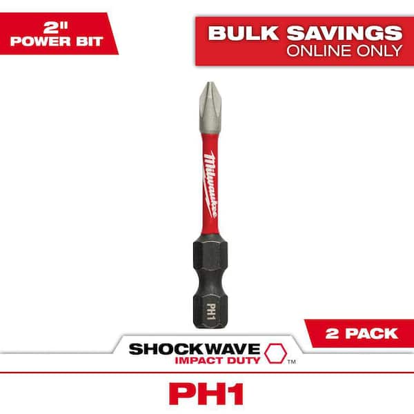 SHOCKWAVE Impact Duty 2 in. Phillips #1 Alloy Steel Screw Driver Bit (2-Pack)