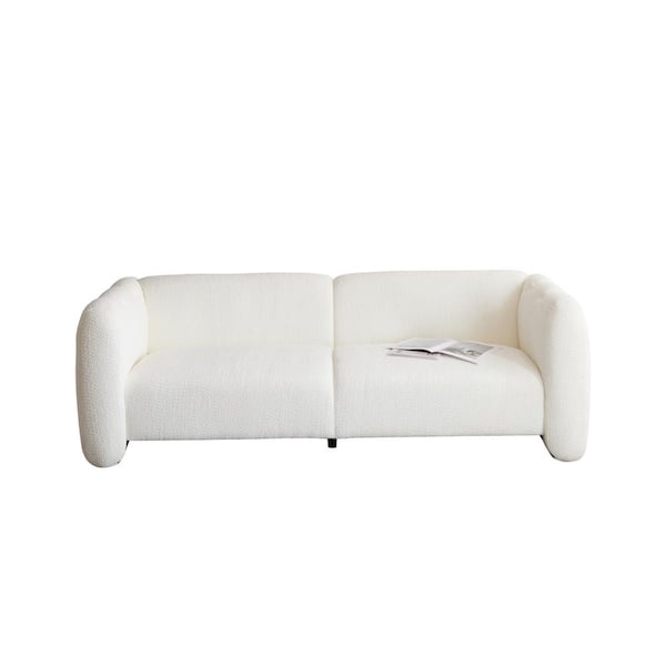 CHRISTOPHER KNIGHT HOME Calysera 83 in. Modern Boucle Fabric Upholstered Round Arm Rectangle 3-seater Sofa with Wave Design, White