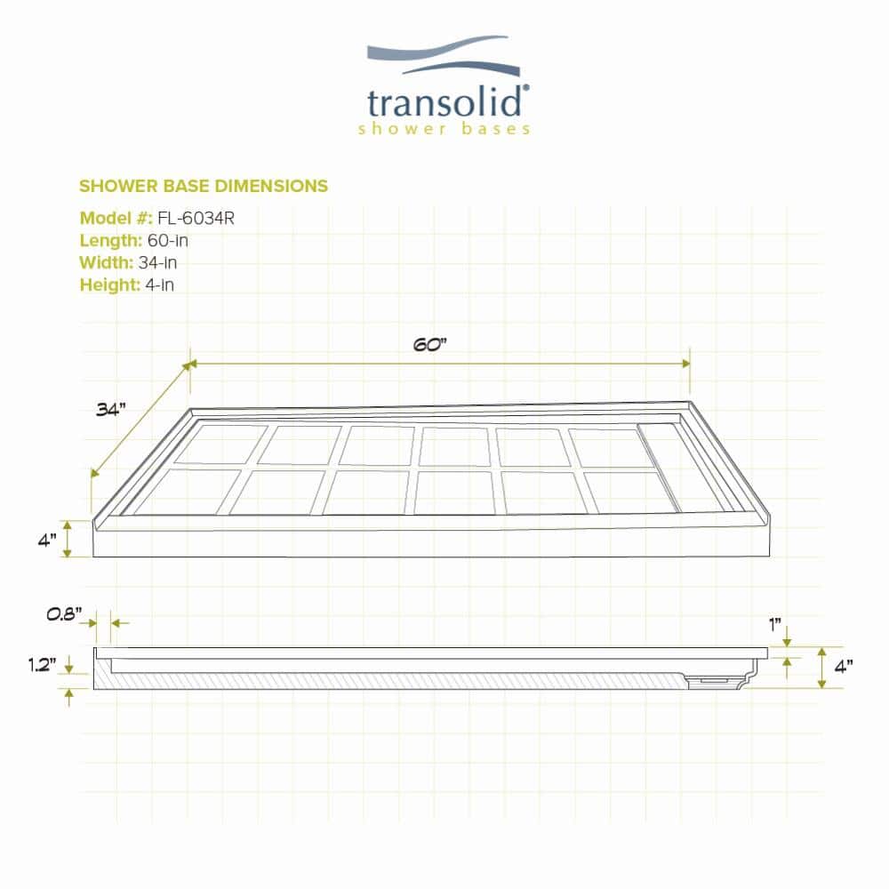 White Rectangular 60'' x 34'' Resin Shower Base with Right Drain