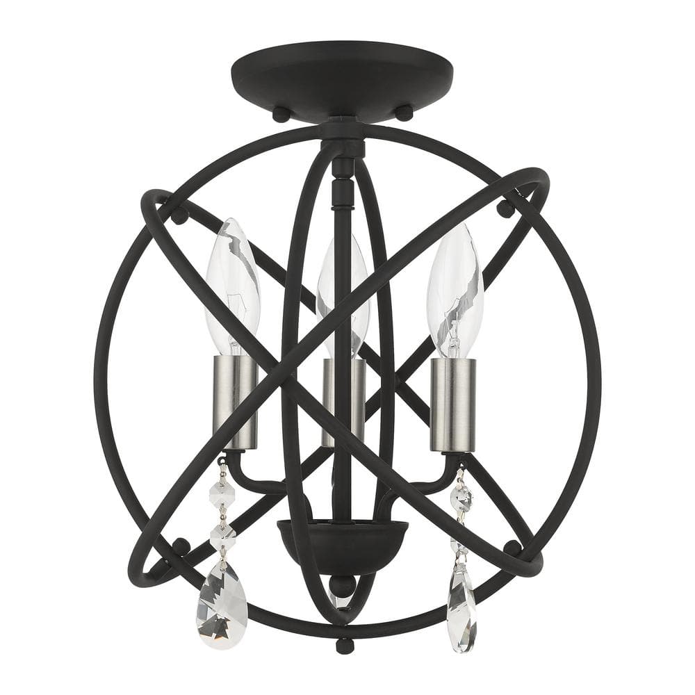 Black Steel Mini Crystal Candle Chandelier Light