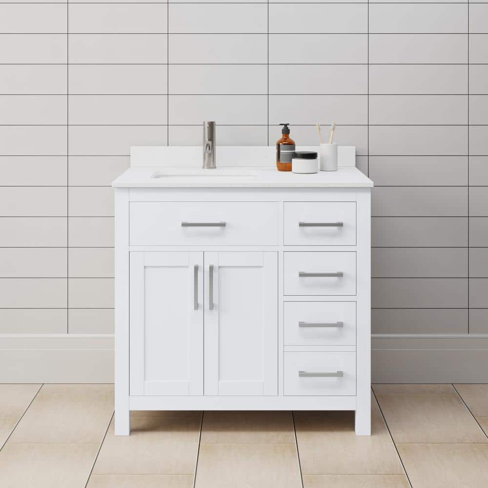 Beckett 36" White Wood Single Bathroom Vanity with Marble Countertop