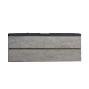 59.06 in. W x 19.69 in. D x 22.44 in. H Single Sink Wall Mounted Bath Vanity in Grey with Black Solid Surface Top