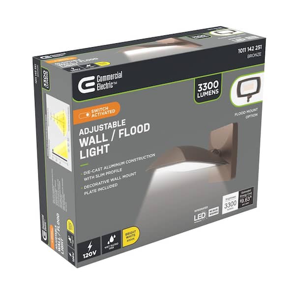 ARFL 200-Watt Equivalent, 3000 Lumen, 4000k CCT, Integrated LED, Arch Wall Flood Light, Bronze