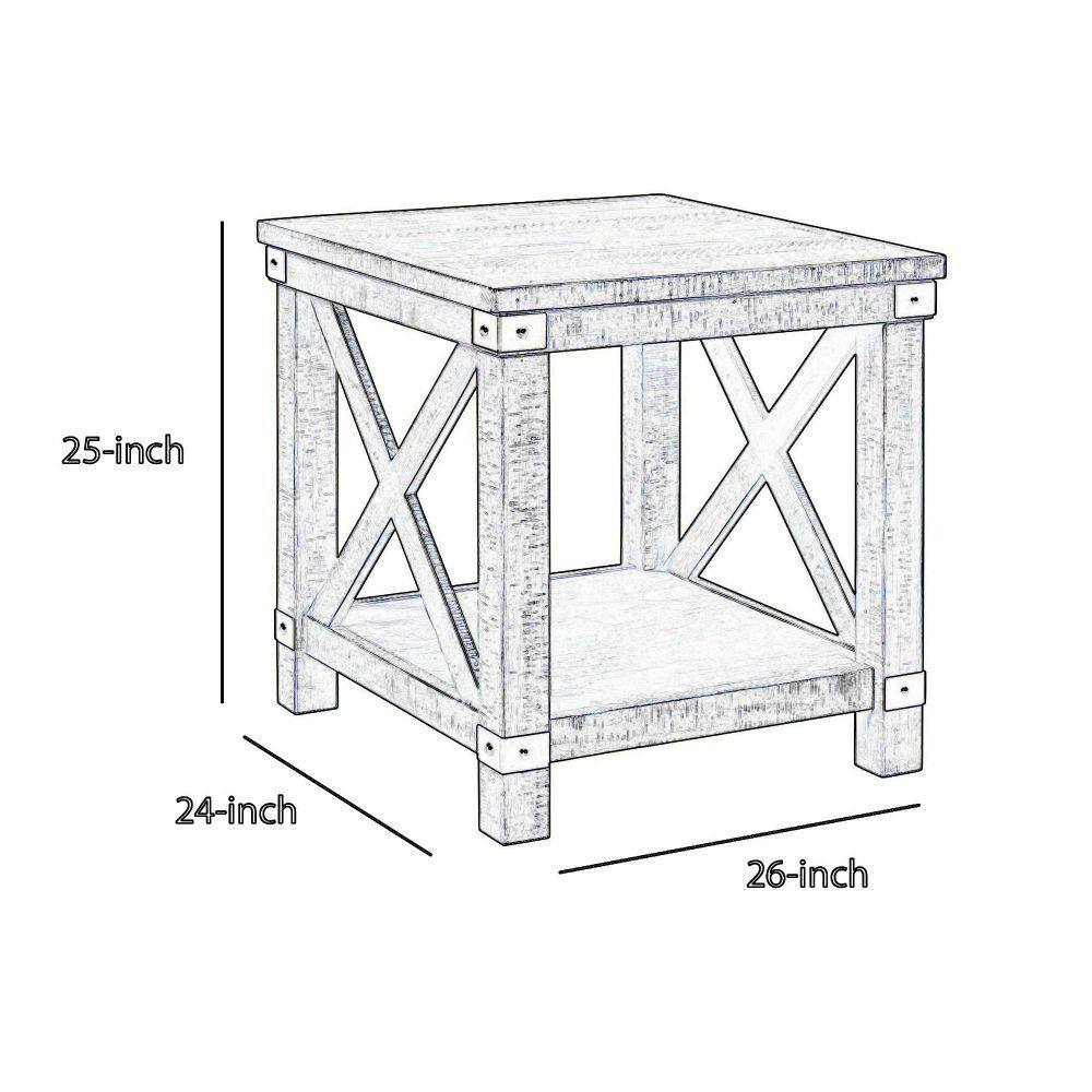 Gray Farmhouse Crossbuck End Table with Open Shelf