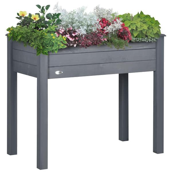 Outsunny Dark Gray 34 in. Raised Garden Bed with Holes for Vegetables