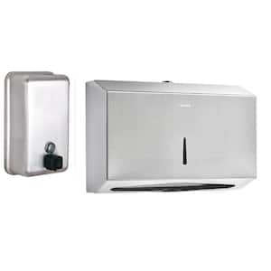 Stainless Steel Brushed C-Fold/Multi-Fold Paper Towel Dispenser and Vertical Manual Commercial Soap Dispenser Combo
