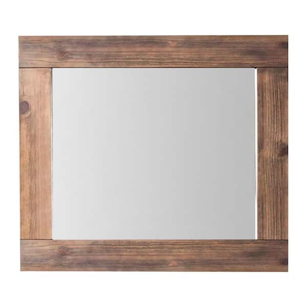 Benjara Janeiro 42 in. x 37 in. Rustic Square Shape Natural Tone Finish Wooden Framed Transitional Style Decorative Mirror