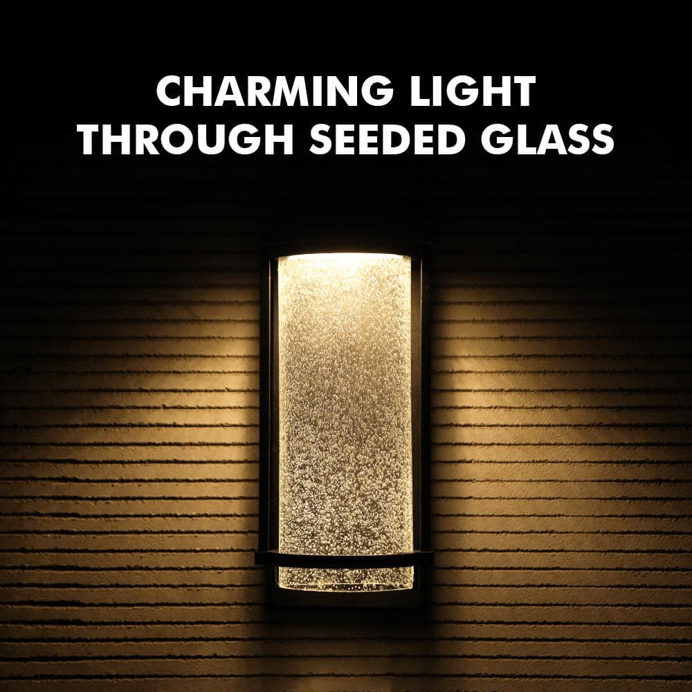 Matte Black Cylinder LED Wall Sconce with Seeded Glass