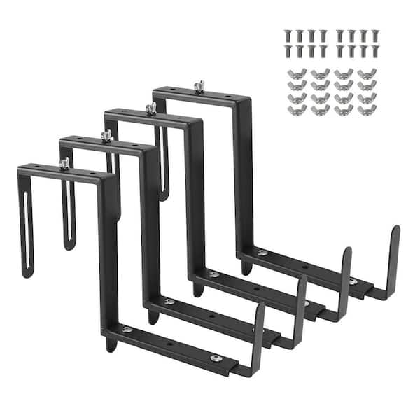 Adjustable Window Box Brackets Outdoor Heavy Duty Q235 Steel Black Rectangular Universal Planter Holders 4-Pack