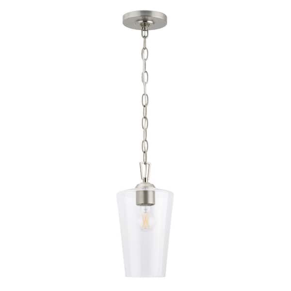 Celino 6.5 in. 1-Light Brushed Nickel Mini-Pendant with White Glass Shade for Small Dining Room, for Breakfast Nook
