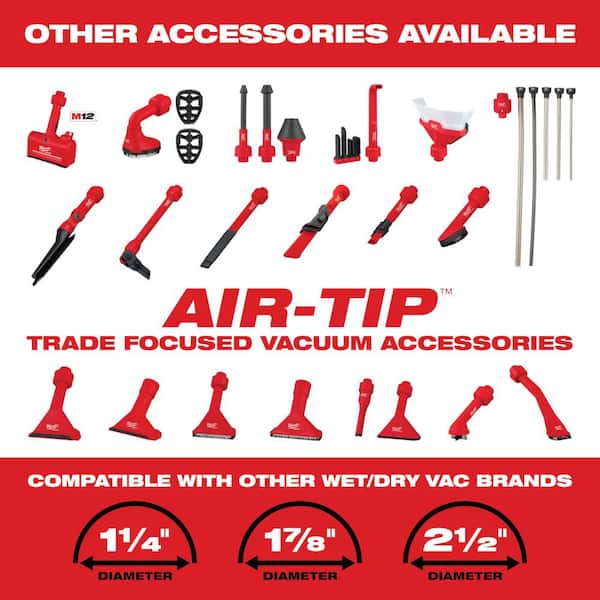 Milwaukee - M18 FUEL PACKOUT Cordless 2.5 Gal Wet/Dry Vacuum w/AIR-TIP 1-1/4 in. - 2-1/2 in. (7-Piece) Long Reach Flexible Hose Set