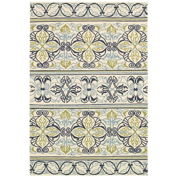Covington Pegasus Ivory-Navy-Lime 4 ft. x 6 ft. Indoor/Outdoor Area Rug