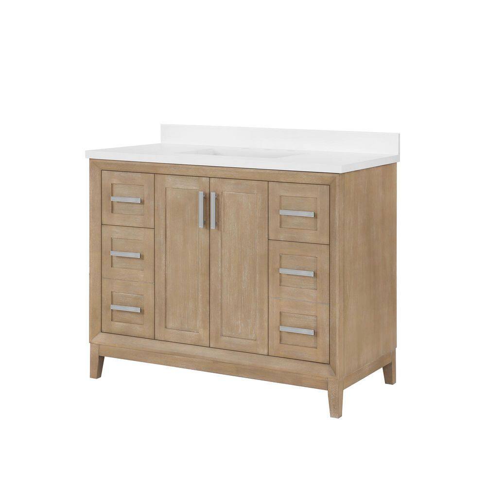 Antique Oak 42" Freestanding Bathroom Vanity with Marble Top