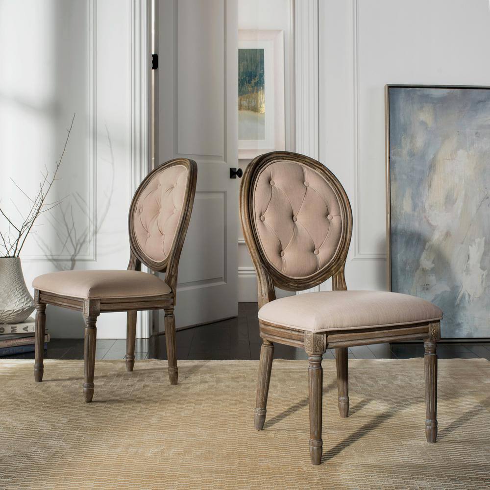 Beige Velvet Upholstered Tufted Side Chair Set with Medium Wood Frame