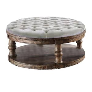 Mika 48.50 in. Antique Oak Round Cushion Top Coffee Table