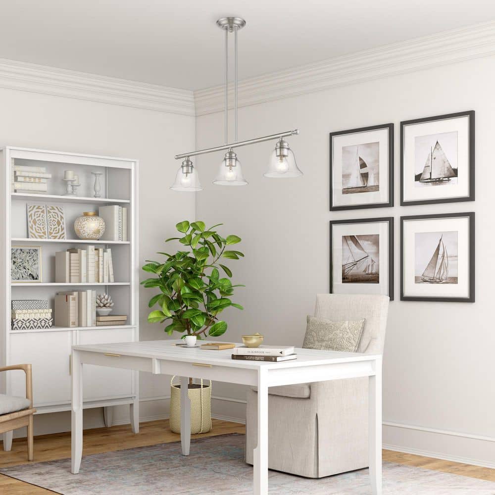 Elegant Brushed Nickel 3-Light Linear Chandelier with Hand-Blown Glass