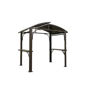 5 ft. x 8 ft. Outdoor Brown Metal Hardtop Grill Gazebos with Double Galvanized Steel Roof with Side Shelves