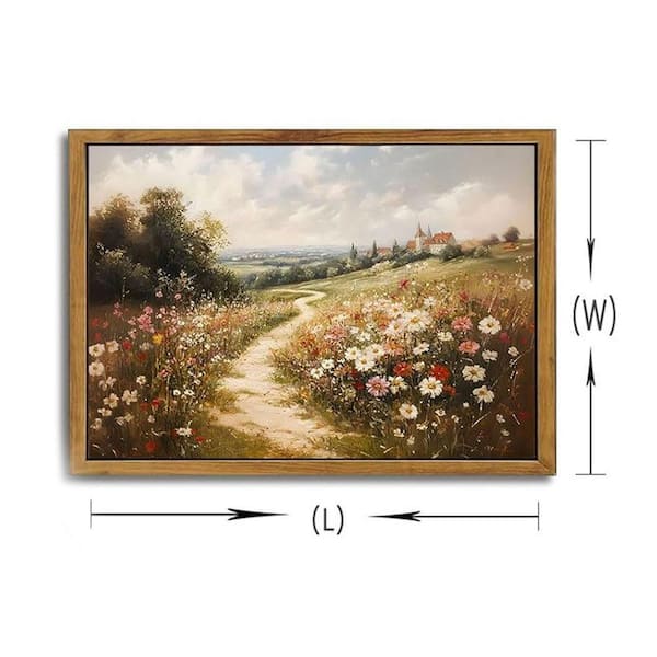 Framed Vintage Wildflower Landscape Canvas Wall Art Decor, 16 in