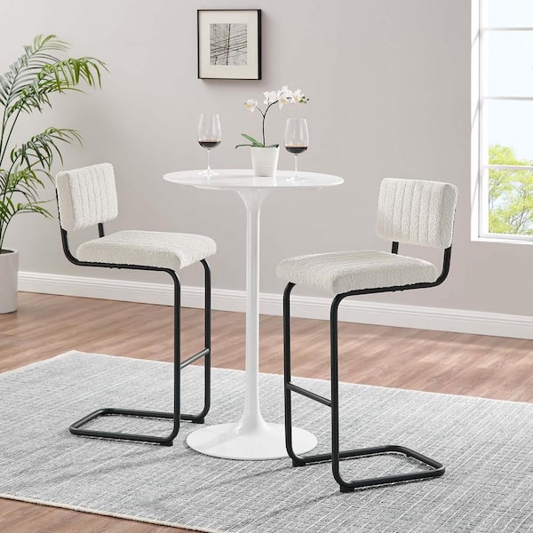 Parity Boucle 30.5 in. Black Taupe Metal Bar Stool Counter Stool with Upholstery Seat 2 (Set of Included)