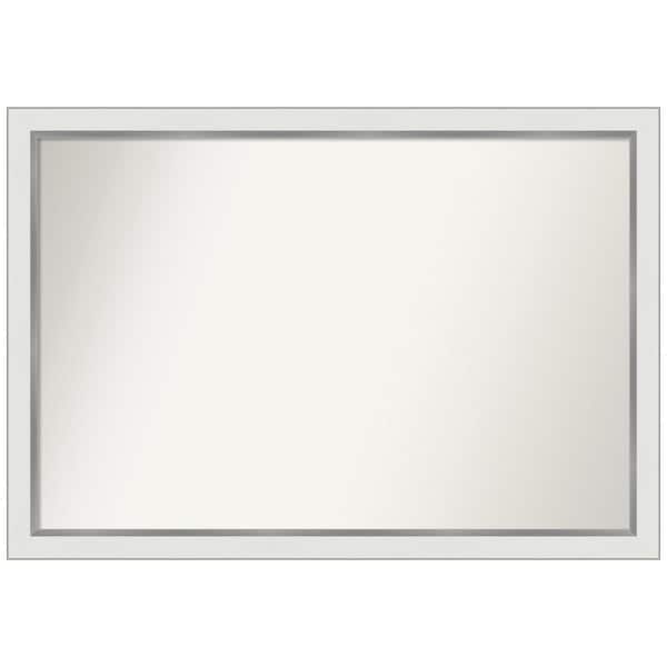 Amanti Art Eva White Silver Narrow 39 in. W x 27 in. H Non-Beveled Bathroom Wall Mirror in Silver, White