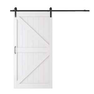 42 in. x 84 in. K-Design Interior Door Slab White Primed MDF Wood Sliding Barn Door with Hardware Kit