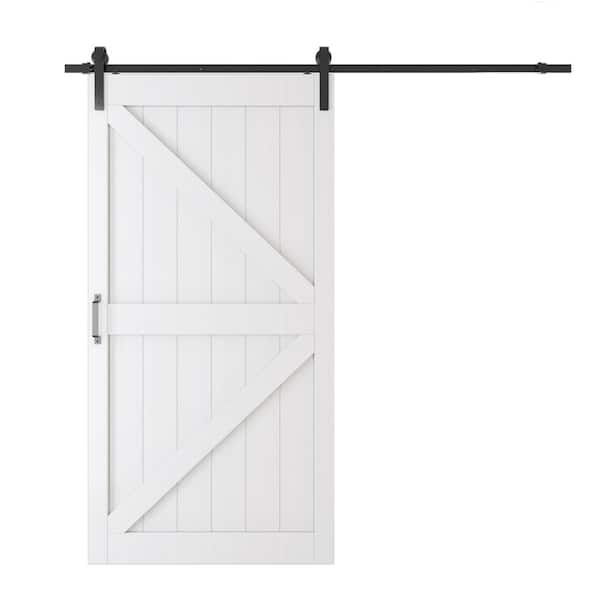 TENONER 42 in. x 84 in. K-Design Interior Door Slab White Primed MDF Wood Sliding Barn Door with Hardware Kit