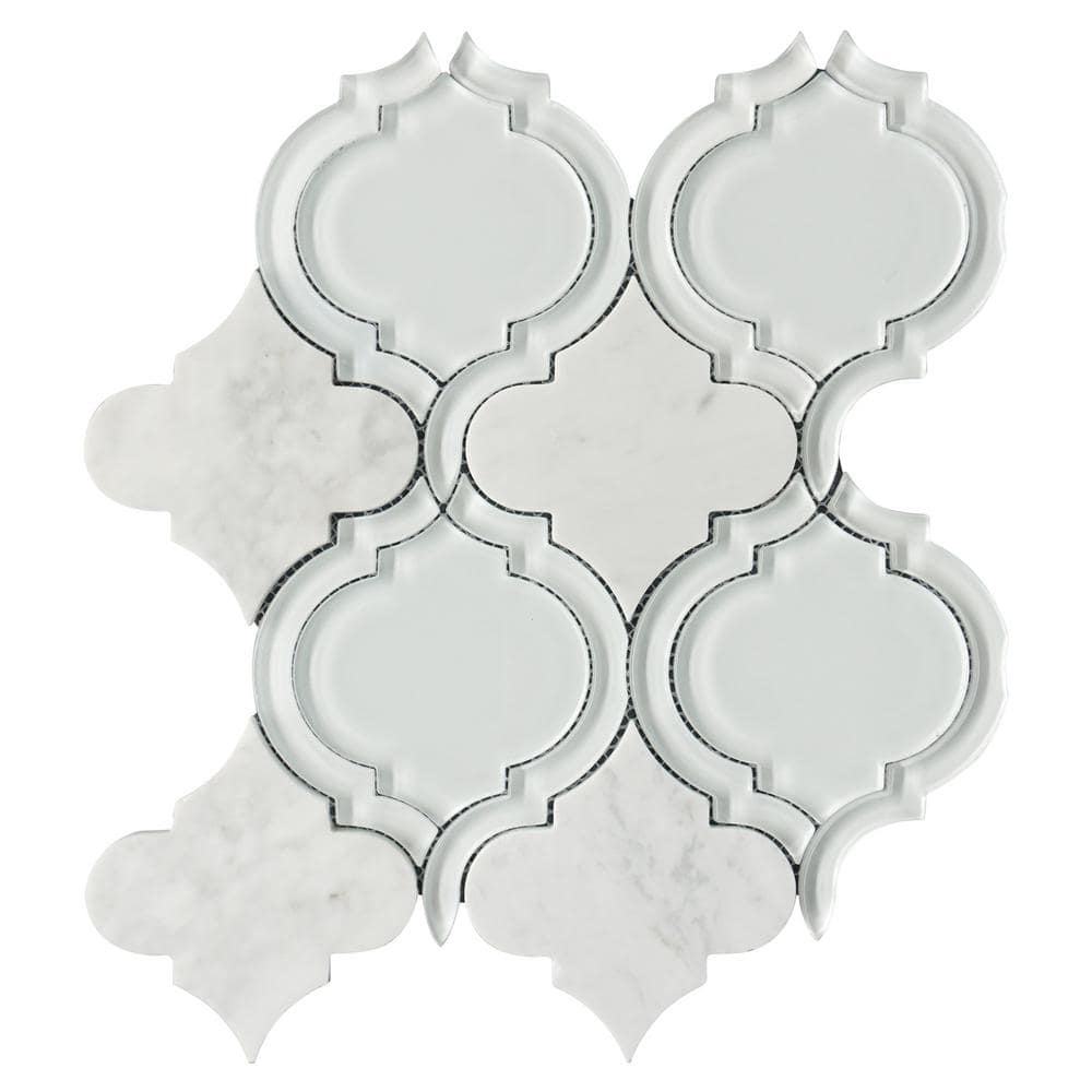Polished White Marble Look Versailles Mosaic Tile Sheet
