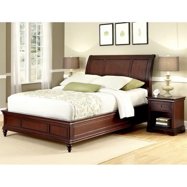 Cherry sleigh bed store queen set