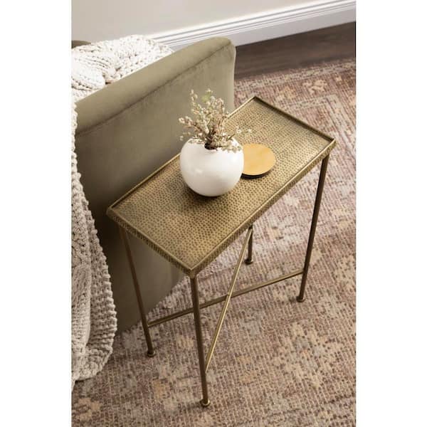 Sanzo 17 in. Gold Rectangle Metal End Table