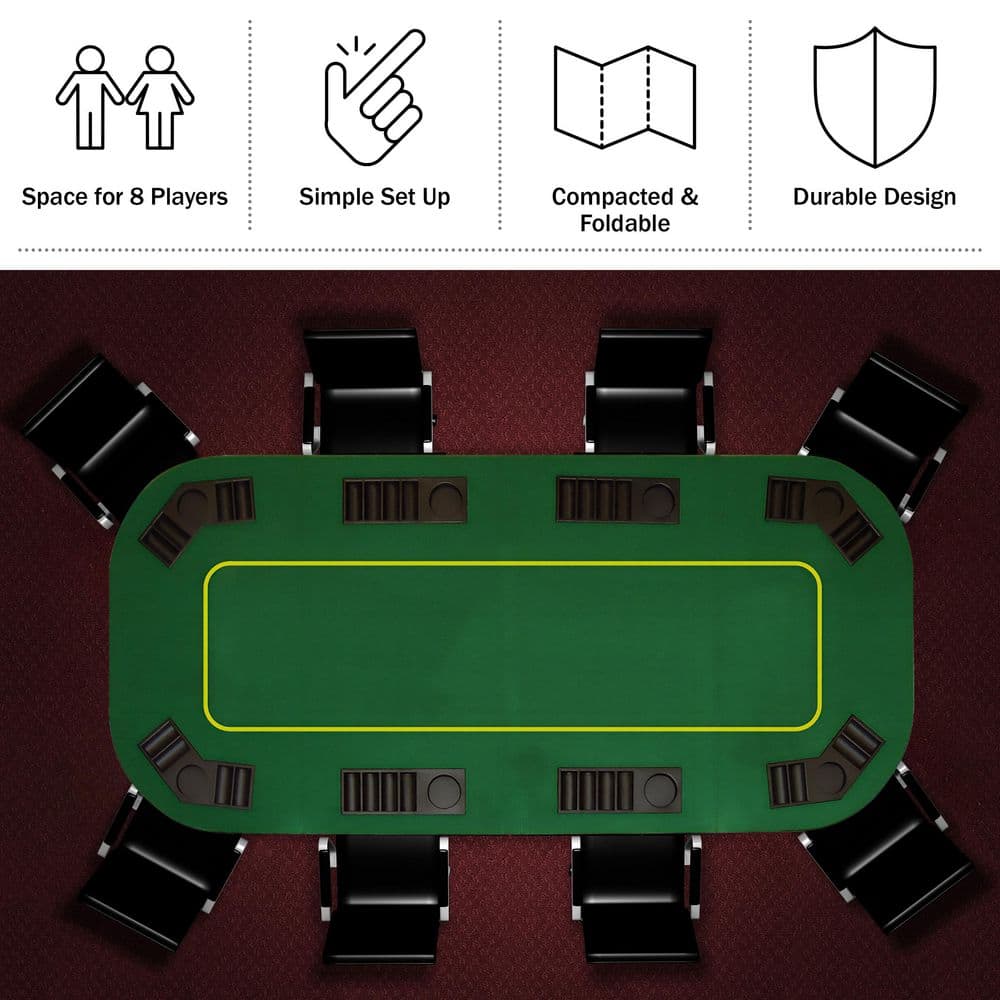 Green 80-Inch Foldable Poker Tabletop with Cup Holders