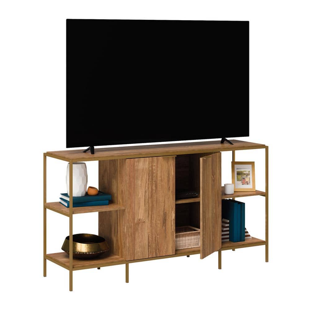 Sindoori Mango and Gold Modern TV Stand with Adjustable Shelf