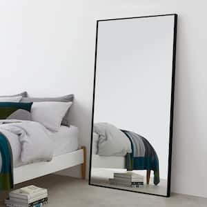 59 in. x 35 in. Modern Rectangle Framed Black Floor Leaning Mirror