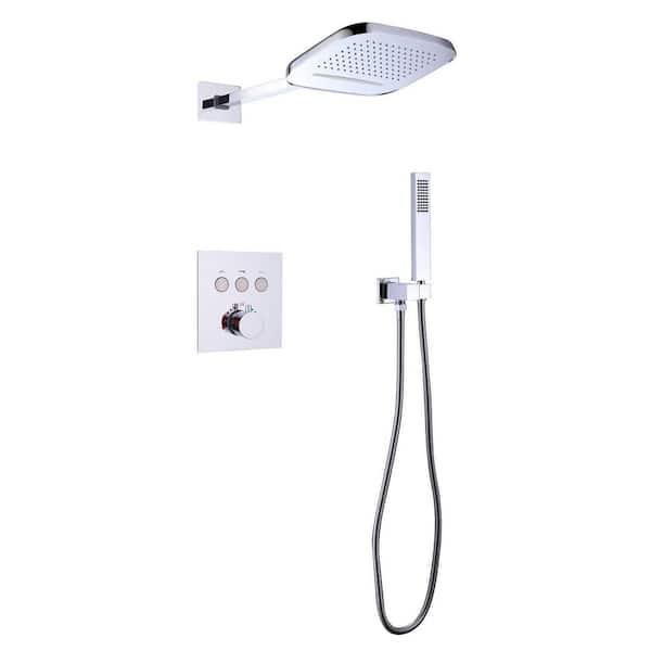 3-Spray 10 in. Wall Mounting Dual Shower Head and Handheld Shower Head Flow Rate 1.8 GPM in Chrome