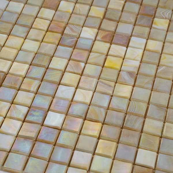 Skosh 11.6 in. x 11.6 in. Glossy Bisque Beige Glass Mosaic Wall and Floor Tile (18.69 sq. ft./case) (20-pack)