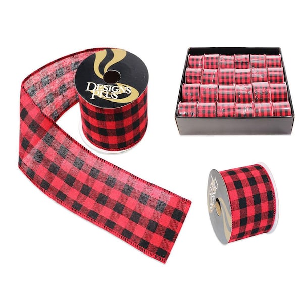 5 Red, Black & White Tartan Plaid Ribbon Wire Edge