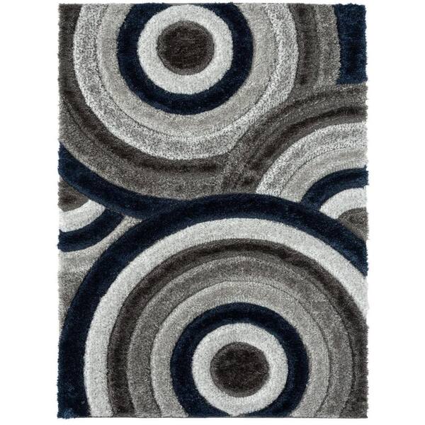 LUXE WEAVERS Lantanas Collection Navy 8 ft. x 10 ft. Shag Geometric Circles Polypropylene Area Rug