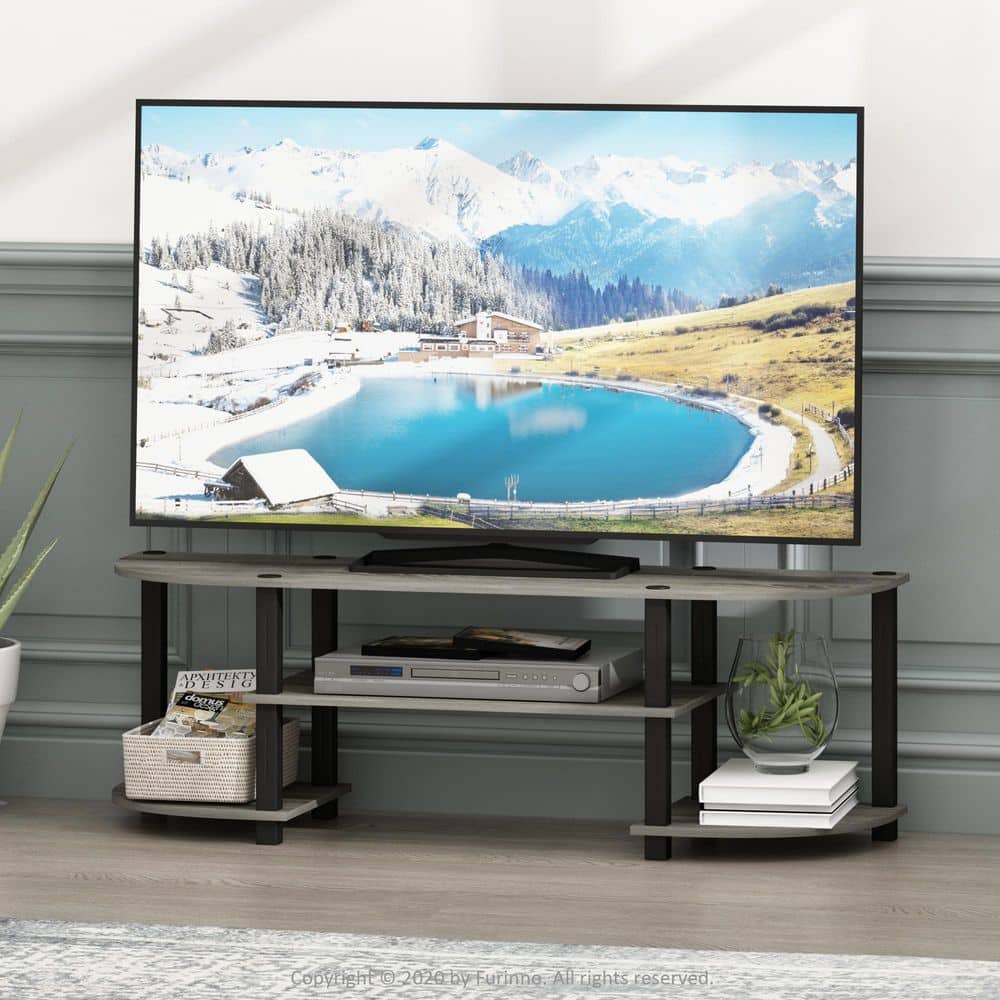 Oak Grey and Black Wide TV Entertainment Center with PVC and Composite Wood
