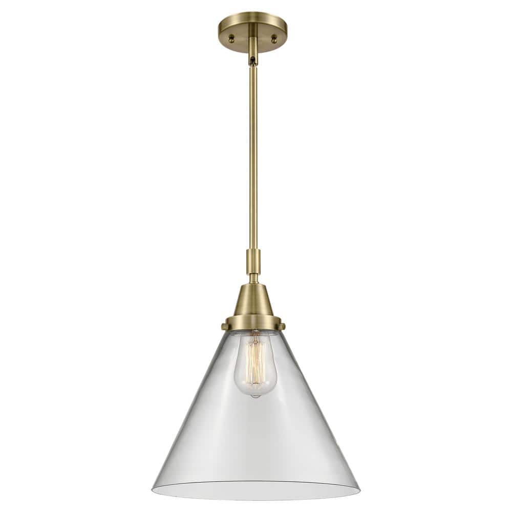 Cone 100-Watt 1-Light Antique Brass Standard Mini Pendant Light with Clear Glass Shade, No Bulbs Included price history on PriceWatchPro