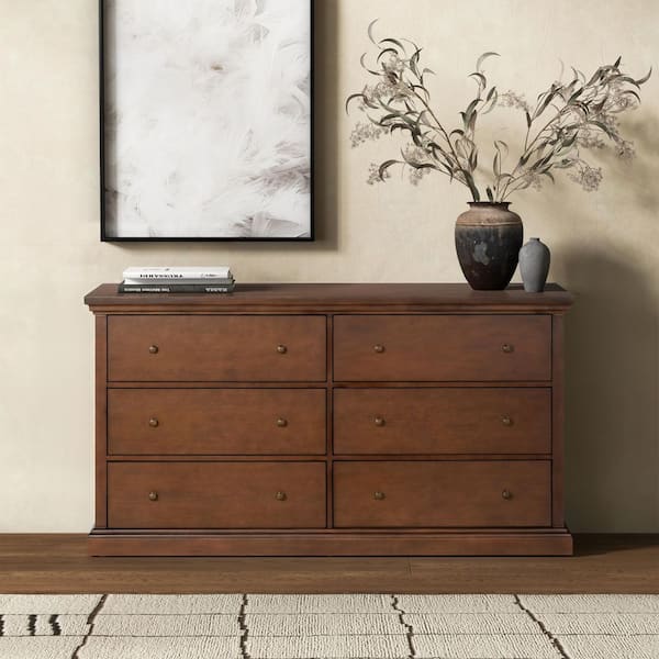 Lizzy Walnut/Brass 6 Drawer 64.5 in. Wide Dresser