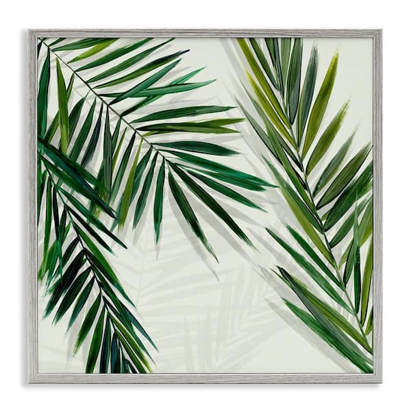 Stupell Industries Restful Palms with Shadows by Hannah Dawson Gray Framed Nature Giclee Art Print 12 in. x 12 in.