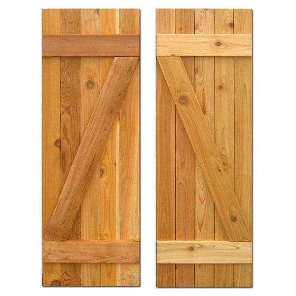 Design Craft MIllworks 15 in. x 48 in. Board-N-Batten Baton Z Shutters Pair Natural Cedar