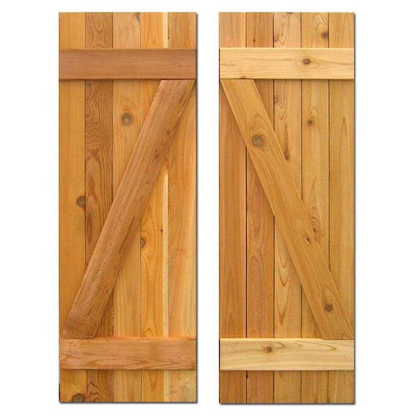 Design Craft MIllworks 15 in. x 37 in. Board-N-Batten Baton Z Shutters Pair Natural Cedar
