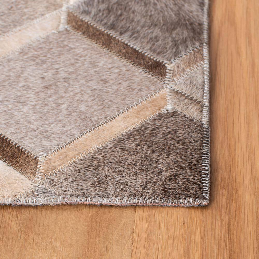 Ivory and Grey Geometric Hand-Knotted Cowhide Area Rug